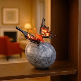 Mini Urn Butterfly red on Stone Mouth blown Glass