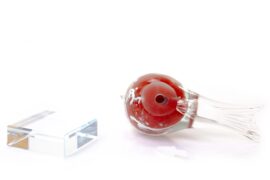 Mini Urn Bird Red White on Crystal base, small Urn