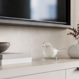 Mini Urn Vogel Wit op kristallen sokkel Loranto Glas