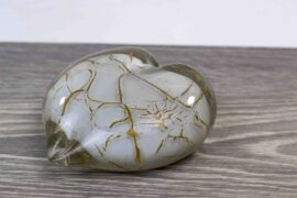 Mini Urn Heart white with Gold Leaf of Glass