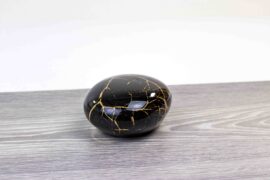 Mini Urn Steen Zwart met Bladgoud