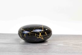 Mini Urn Steen Zwart met Bladgoud