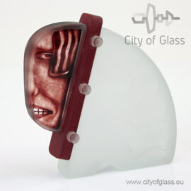 Glass dog by Ozzaro with enamelled painting