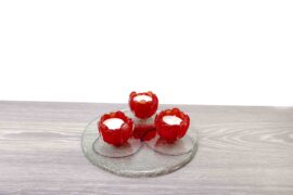 Tea Light Holders on Glass Circle Black Red