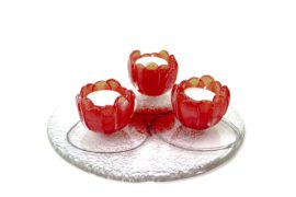Tea Light Holders on Glass Circle Black Red
