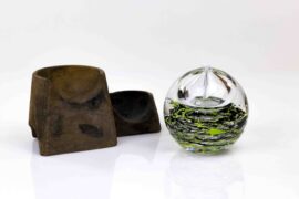 Olielamp Bol zwart en mosgroen van Boheems Kristal