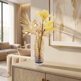 Spiral Vase | Gold/Brown | Bohemian Crystal Glass | H39