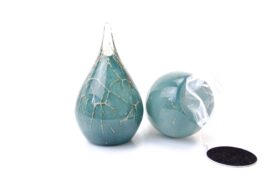 Mini Urn ´´Tear Drop´´ Groen met Bladgoud | Glazen Urn | Druppel Urn | Luxe Urnen