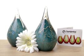 Mini Urn ´´Tear Drop´´ Groen met Bladgoud | Glazen Urn | Druppel Urn | Luxe Urnen