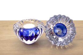 Waxinelichthouder | Theelichthouder | Blauw | Boheems Kristal | Rond