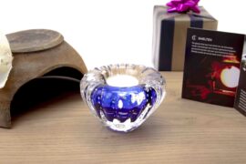 Waxinelichthouder | Theelichthouder | Blauw | Boheems Kristal | Rond