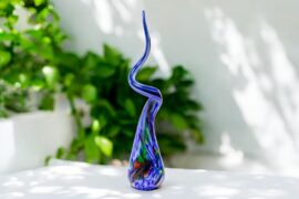 Tuinprikker Swirl Blauw | Luxe Tuinobject | H 43cm | Spiraal tuindecoratie