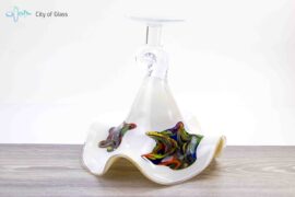 White Vase on Foot Mouth-blown Glass H35 cm.
