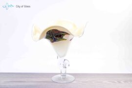 White Vase on Foot Mouth-blown Glass H35 cm.