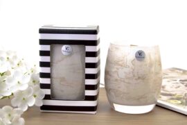 Wood wick Luxury Perfume Scented Candle White with gold leaf