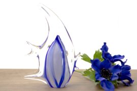 Glass fish figurine blue with white