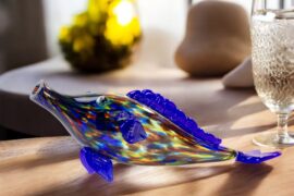 Vis van Glas Blauw| Luxe Wijnschenker | Glazen Dieren Decoratie