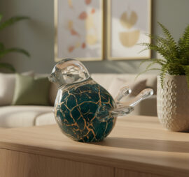 Mini Urn Vogel | Groen met bladgoud | Met Vleugels