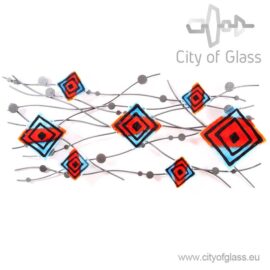 Wall decoration “Wave” with glass elements by Loranto – red/blue