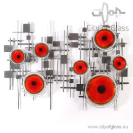 Wall decoration “Square” with glass elements by Loranto – red