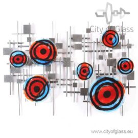 Wall decoration “Square” with glass elements by Loranto – red/blue
