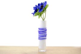 Cilinder Vaas Wit met Blauwe Spiraal