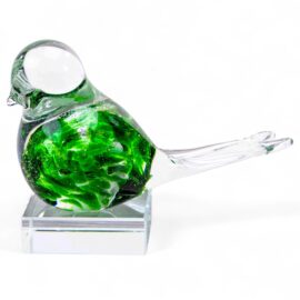 Mini Urn Bird Green on Crystal Pedestal