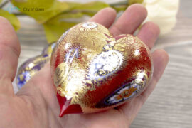 Hart van Murano glas met bladgoud en murrinas