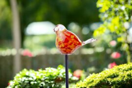 Garden pick | Garden object | Garden decorations | Bird on pin | Orange