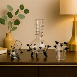 Carafe and 4 Glass Set | Colored Decoration Black | Luxury Tableware