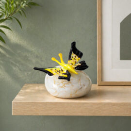 Mini Urn with Butterfly | Yellow Butterfly | White Stone | 250ml