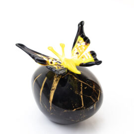 Mini Urn with Butterfly | Yellow Butterfly | Black Stone | 250ml