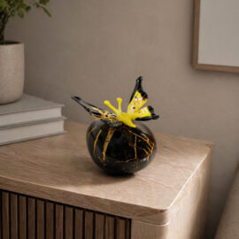 Mini Urn with Butterfly | Yellow Butterfly | Black Stone | 250ml