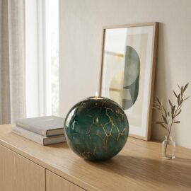 Urn Tealight Holder XXL | Green & Gold Leaf | 3L | Handmade in EU