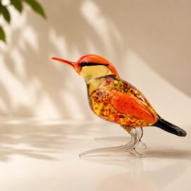 Glazen Oranje Vogel | Decoratief Vogelbeeld | Glazen Beeldjes | 8-9cm