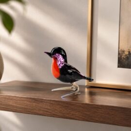 Glazen Roodborst | Decoratief Vogelbeeld | Glazen Beeldjes | 9cm